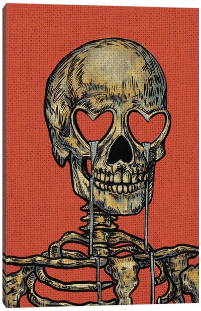 Skull With Heart Eyes Canvas Art Print - Skeleton Art