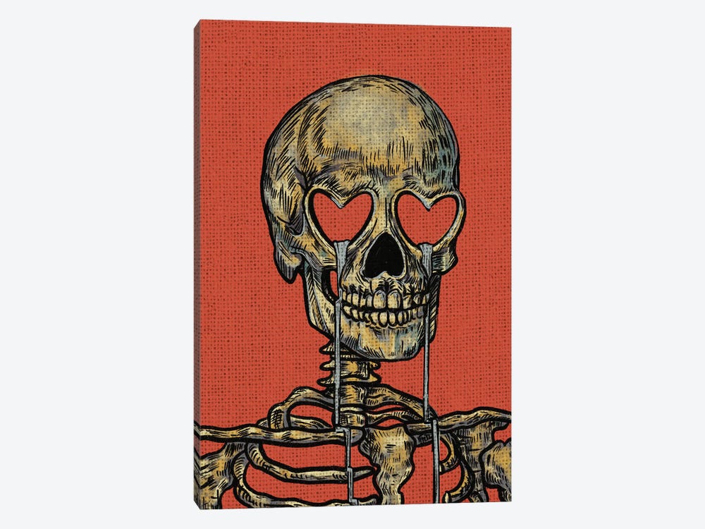 Skull With Heart Eyes by Illunatica 1-piece Canvas Print