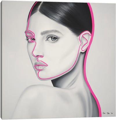 Halo In Neon Pink Canvas Art Print - Preppy Pop Art