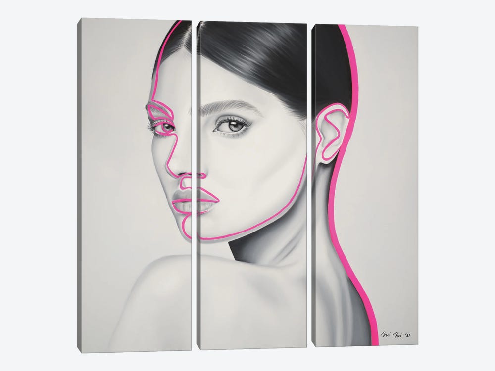 Halo In Neon Pink by Iliana Ilieva 3-piece Canvas Print