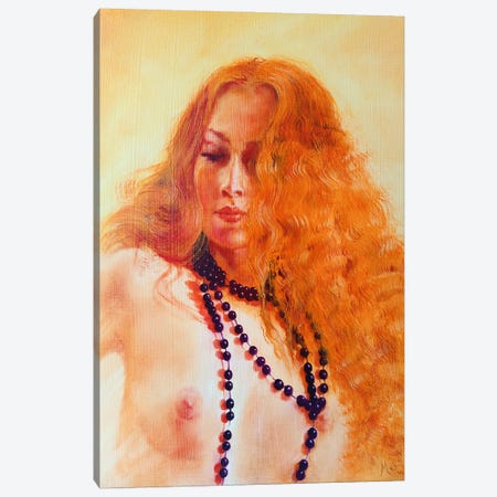 Young Lady With Pearl Necklace Canvas Print #IMA116} by Isabel Mahe Canvas Artwork