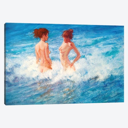 Bathers In The Blue Sea Canvas Print #IMA117} by Isabel Mahe Canvas Wall Art