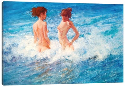 Bathers In The Blue Sea Canvas Art Print - Isabel Mahe