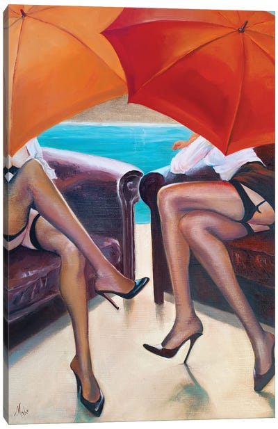 Rendez-Vous At The Pool Canvas Art Print - Umbrella Art