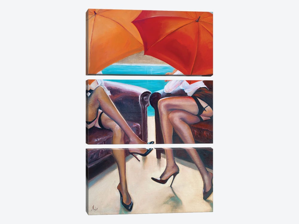 Rendez-Vous At The Pool by Isabel Mahe 3-piece Canvas Artwork