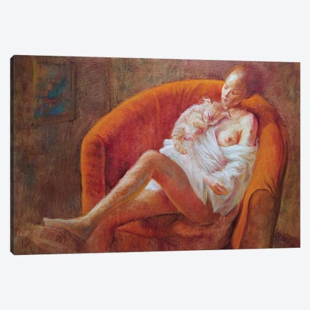 Cat's Cuddle Canvas Print #IMA15} by Isabel Mahe Canvas Artwork