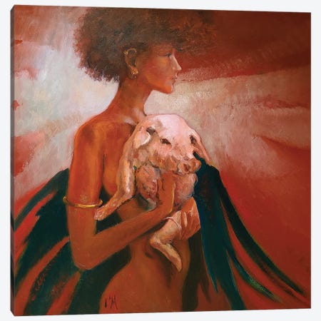 Lady With Suckling Pig Canvas Print #IMA34} by Isabel Mahe Canvas Art