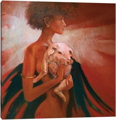 Lady With Suckling Pig Canvas Art Print - Isabel Mahe