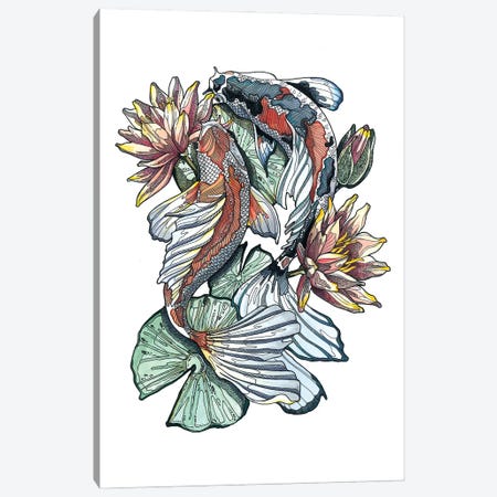 Koi Fishes And Waterlilies I Canvas Print #IMN10} by Irene Meniconi Canvas Artwork