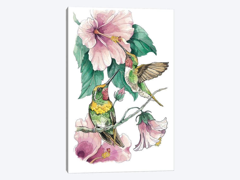 Hummingbirds And Hibiscus by Irene Meniconi 1-piece Art Print