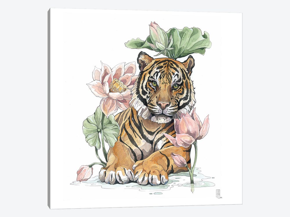 Tiger And Lotus by Irene Meniconi 1-piece Canvas Art Print