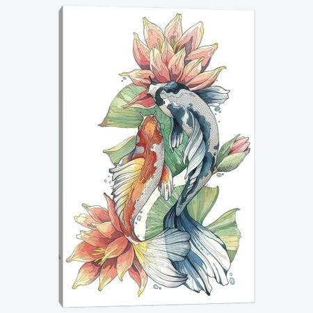 Koi Fishes And Waterlilies Canvas Print #IMN3} by Irene Meniconi Canvas Art