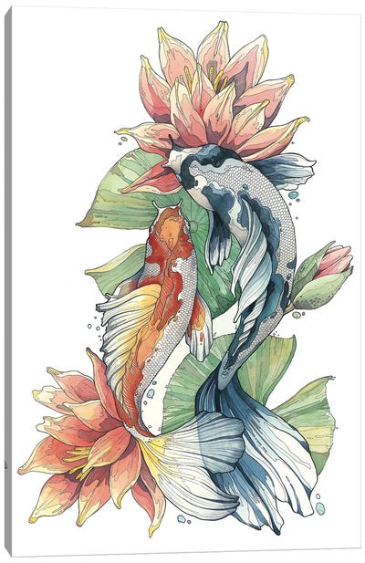 Koi Fishes And Waterlilies Canvas Art Print - Irene Meniconi