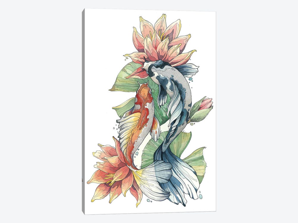 Koi Fishes And Waterlilies by Irene Meniconi 1-piece Canvas Wall Art