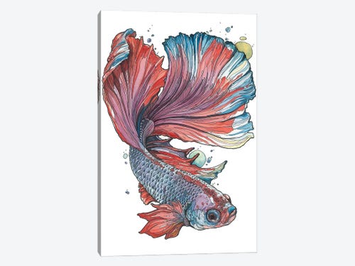 Home Decor Print Black on colorful beta fish,digital print Chic Boho Wall Art Betta Fish Art Siamese Betta Fighter Fish Print