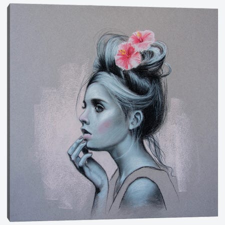 Girl With Hibiscus Canvas Print #IMV13} by Inna Medvedeva Canvas Art