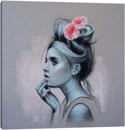 Girl With Hibiscus Canvas Art Print - Inna Medvedeva
