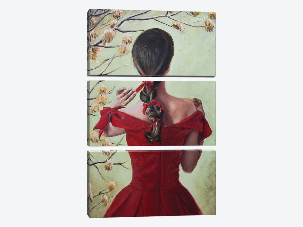 Woman In Red by Inna Medvedeva 3-piece Canvas Art Print