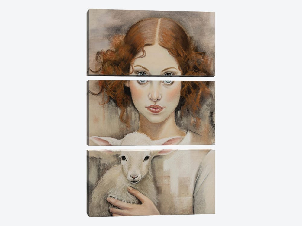 Girl With A Lamb by Inna Medvedeva 3-piece Canvas Art