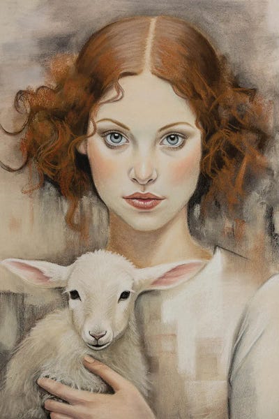 Baby Animals: Girl With A Lamb by Inna Medvedeva