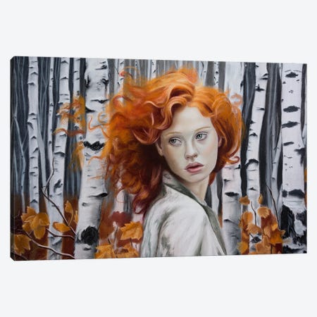 Red Autumn In The Birch Forest Canvas Print #IMV28} by Inna Medvedeva Art Print