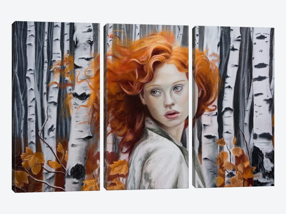 Red Autumn In The Birch Forest by Inna Medvedeva 3-piece Canvas Art Print