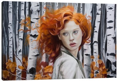 Red Autumn In The Birch Forest Canvas Art Print - Inna Medvedeva