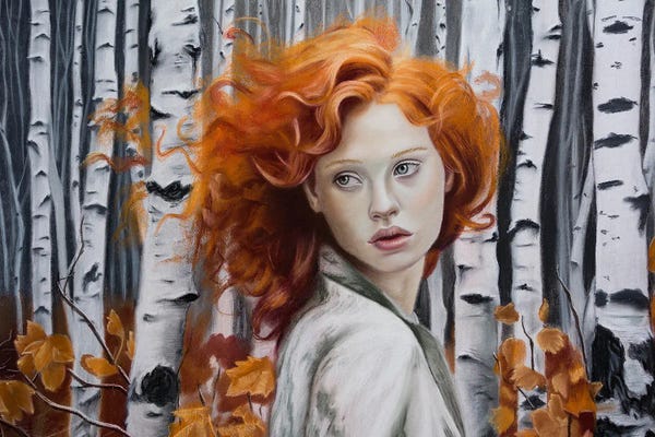 Birch Trees: Red Autumn In The Birch Forest by Inna Medvedeva