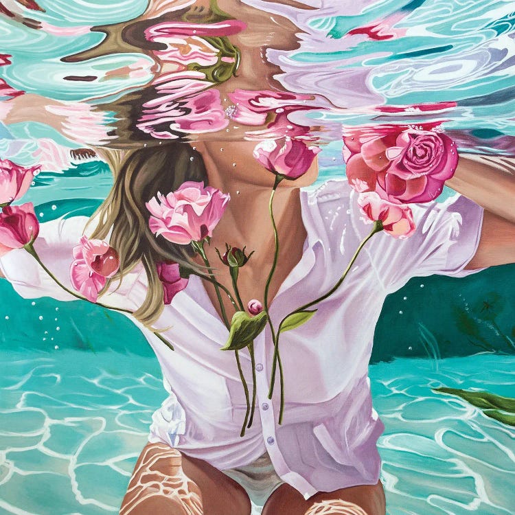 Under Water With Pink Flowers