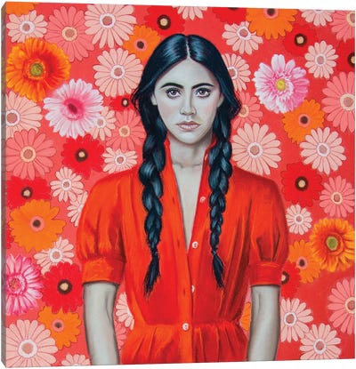 Spring Girl Canvas Art Print - Red Art