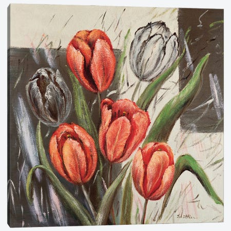 Orange Tulips Canvas Print #INA36} by Katharina Schöttler Canvas Artwork