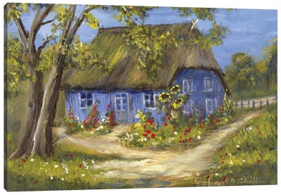 Blue House II Canvas Art Print - Village & Town Art