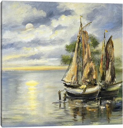 Boats Lie At Anchor Canvas Art Print - Boat Art