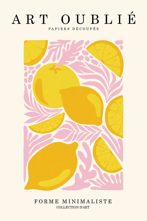 Pink Leaves And Lemons by Incado wall art