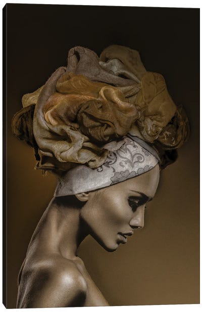 Woman in Thought, Gold Canvas Art Print