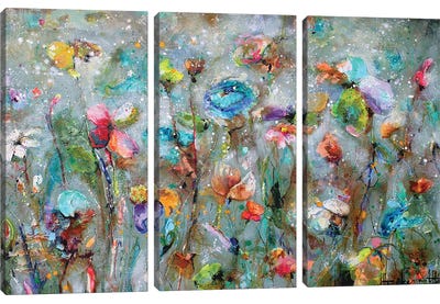 Flowers By Dawn Canvas Art Print - 3-Piece Abstract Art