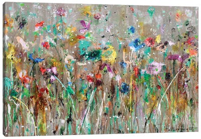 Wild Flower Field Canvas Art Print - Large Colorful Accents