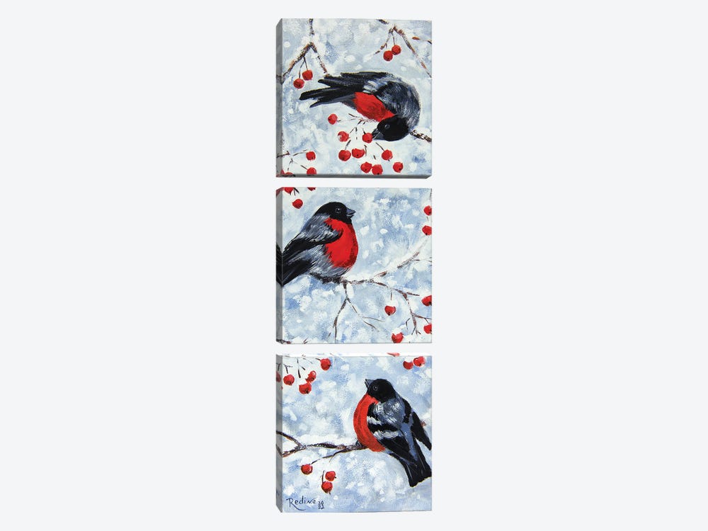 Bullfinches In Winter by Irina Redine 3-piece Canvas Print