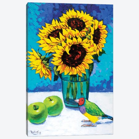 Sunflowers And Gouldian Finch Canvas Print #INR15} by Irina Redine Art Print