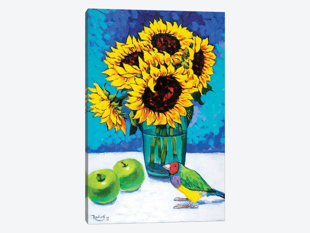 Sunflowers And Gouldian Finch by Irina Redine 1-piece Canvas Art