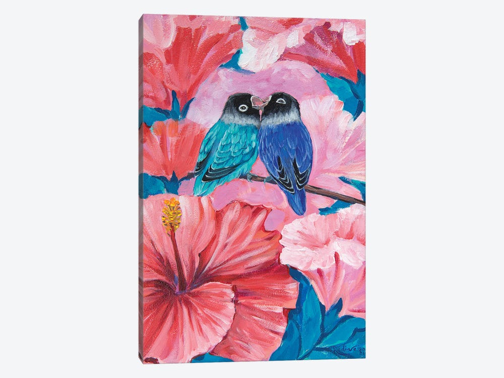 Lovebirds And Hibiscus by Irina Redine 1-piece Art Print