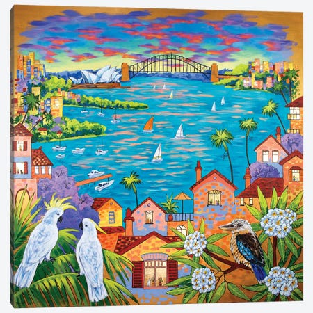 Australia, Sydney Abstract Landscape With Cockatoos And Kookaburra Canvas Print #INR33} by Irina Redine Canvas Artwork