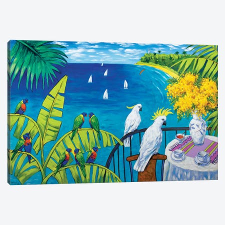 Australian Seascape With Cockatoos And Rainbow Lorikeets Canvas Print #INR36} by Irina Redine Art Print