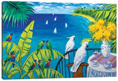 Australian Seascape With Cockatoos And Rainbow Lorikeets Canvas Art Print - Cockatoos