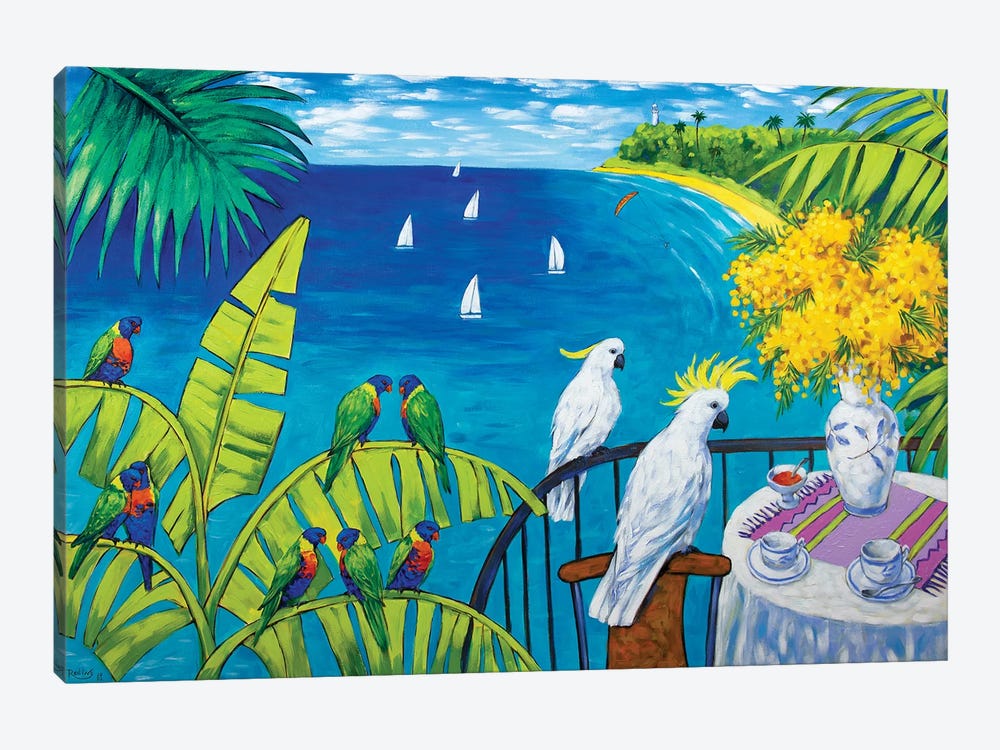 Australian Seascape With Cockatoos And Rainbow Lorikeets by Irina Redine 1-piece Art Print