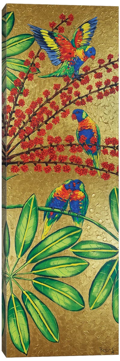 Umbrella Tree And Rainbow Lorikeets Canvas Art Print - Irina Redine
