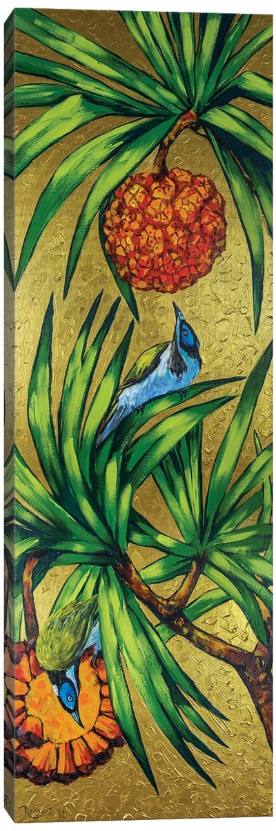 Pandanus Tree And Blue-Faced Honeyeaters Canvas Art Print - Irina Redine