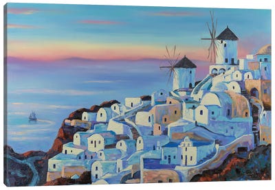 Santorini, Sunset In Oia Canvas Art Print - Greece Art