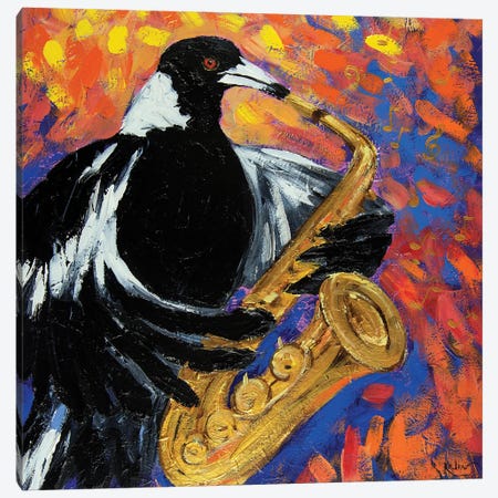 Fancy Magpie With Saxophone Canvas Print #INR5} by Irina Redine Canvas Print