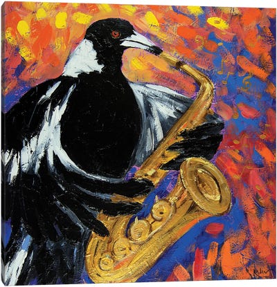 Fancy Magpie With Saxophone Canvas Art Print - Saxophone Art